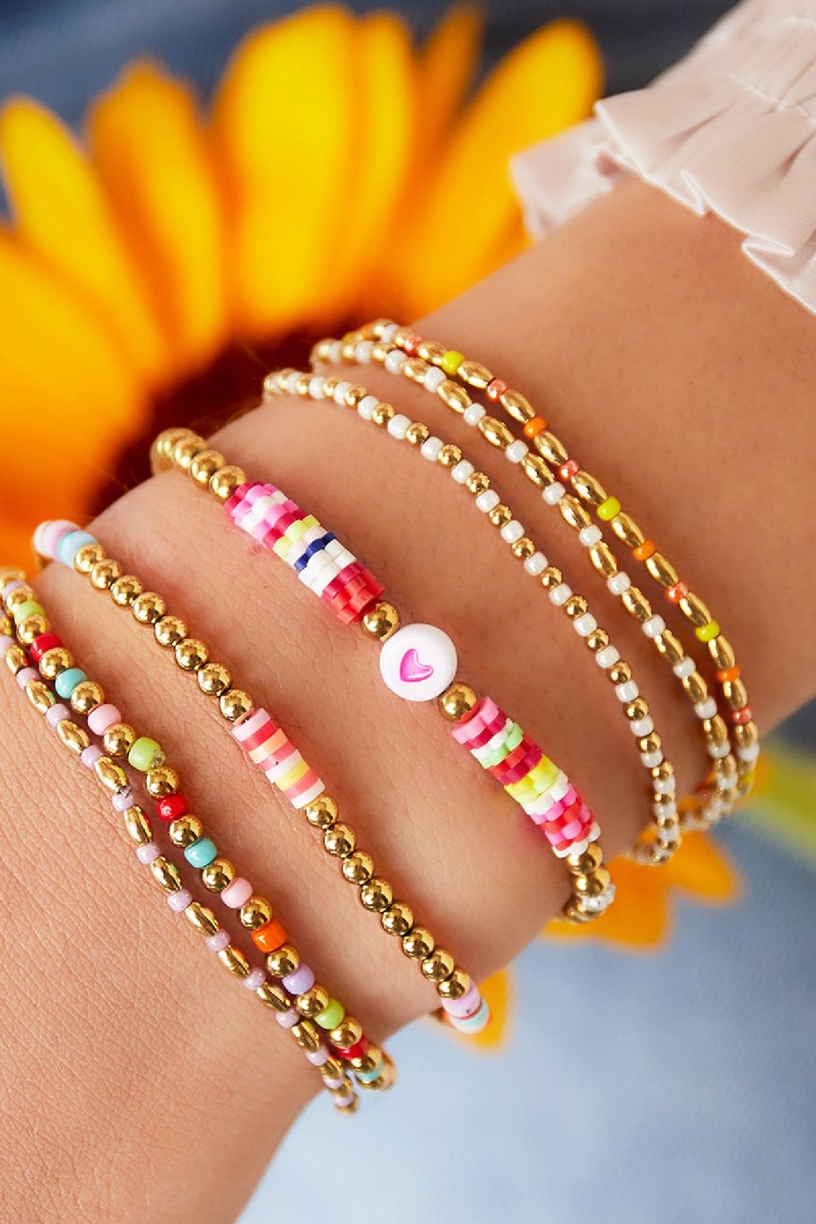 Armband gekleurde plakjes en gouden kralen Stainless Steel Afbeelding2